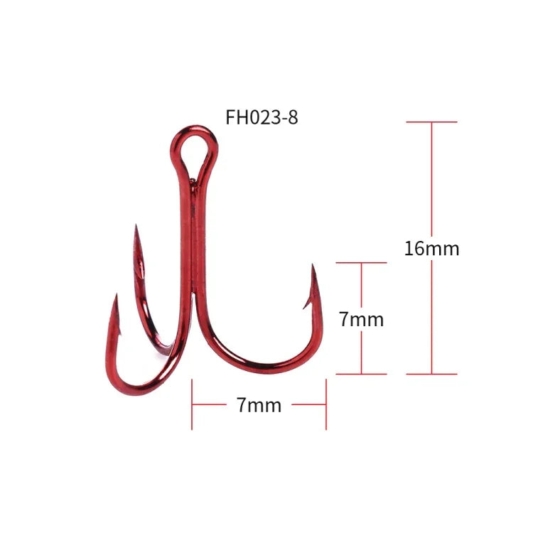 HENGJIA 20 ชิ้น ตะขอเบ็ดสามขาเหล็กคาร์บอนสูงสีแดงคลาสสิก ขนาด 8# FH023