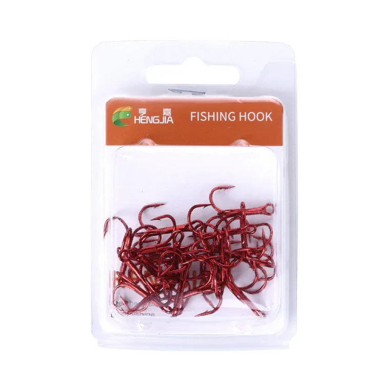 HENGJIA 20 ชิ้น ตะขอเบ็ดสามขาเหล็กคาร์บอนสูงสีแดงคลาสสิก ขนาด 10# FH023