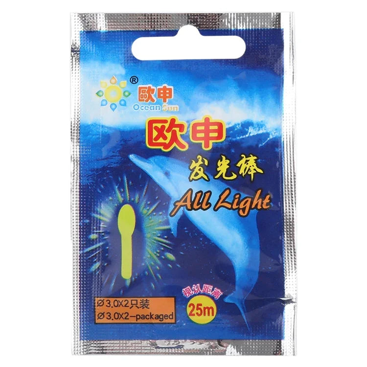 10 แพ็ค ไฟลอยรูปทรงหลอด OCEAN SUN สำหรับตกปลาเวลากลางคืน มองเห็นได้ 25 เมตร ขนาด 3.0 x 25 มม. รูปทรงหลอด, มองเห็นได้ 25 เมตร