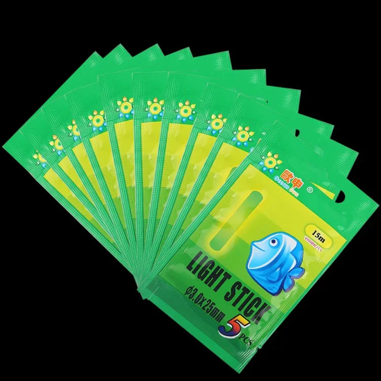 10 ชิ้น ไฟลอยน้ำเรืองแสง OCEAN SUN สำหรับตกปลาเวลากลางคืน, ระยะมองเห็น: 15 ม., ขนาด: 3.0 x 25 มม., ระยะมองเห็น: 15 ม. (5 ชิ้น)