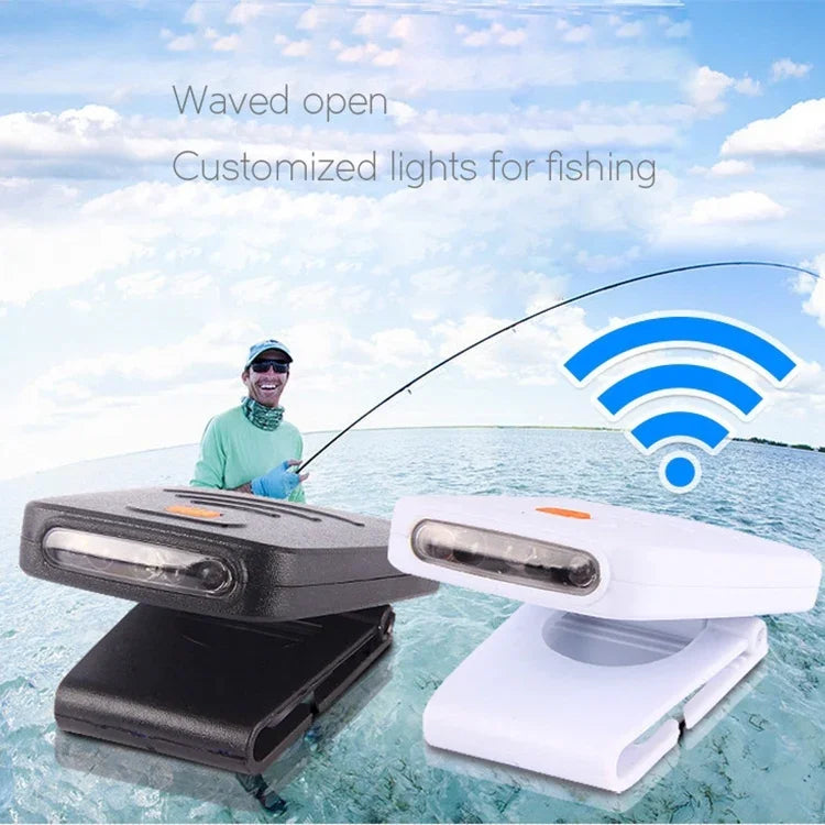 ไฟฉายติดหมวกแบบหนีบพร้อมเซ็นเซอร์อินฟราเรด LED ชาร์จไฟได้ สำหรับตกปลา แคมป์ปิ้ง และเดินป่า