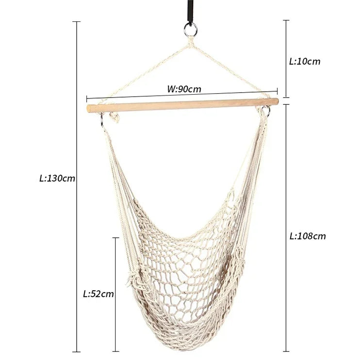 เก้าอี้เปลผ้าฝ้ายกลางแจ้ง Aotu AT6732 แบบแขวนบนโครงตาข่ายเชือก ขนาด: 130x90cm, ขนาด: 130x90cm