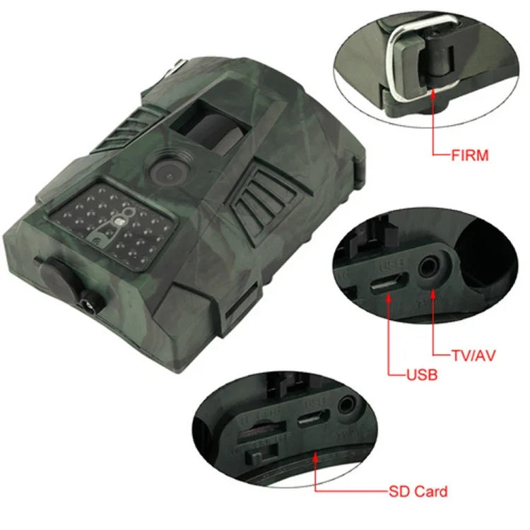 HT-001 กล้องติดตามล่าสัตว์อินฟราเรดกันน้ำ IP54 ความละเอียด 1MP พร้อมโปรแกรม Novatek96220 มุมกว้าง 120 องศา มุมตรวจจับ PIR 100 องศา, HT-001