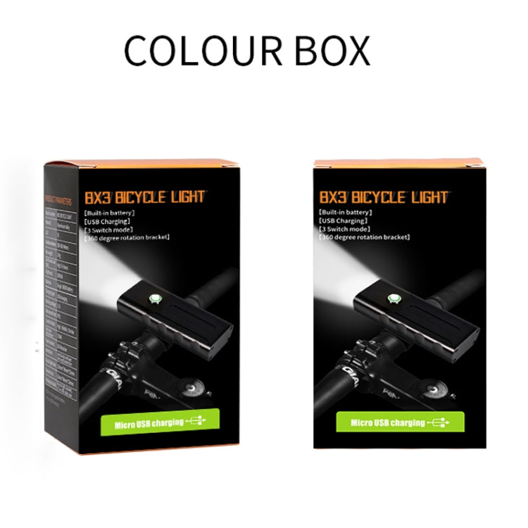ไฟจักรยานชาร์จ USB รุ่น BX2 สำหรับแฮนด์หน้า LED (3 ชั่วโมง, หลอดไฟ L2), 3 ชั่วโมง, หลอดไฟ L2