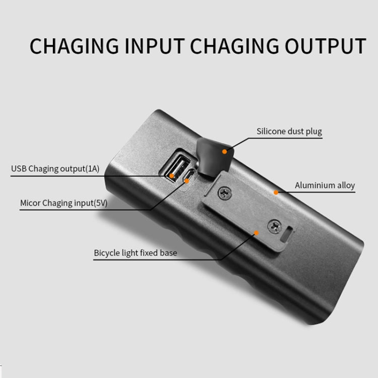 ไฟจักรยานชาร์จ USB รุ่น BX3 สำหรับแฮนด์หน้า LED (10 ชั่วโมง, หลอดไฟ T6+A02), 10 ชั่วโมง, หลอดไฟ T6+A02