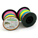 HENGJIA สายเบ็ด PE ถัก 4 เส้น สีสันสดใส ขนาด 2.0# 0.24 มม. ความตึง 28LB 11.3 กก. ยาว 300 ม. แข็งแรงพิเศษ สายว่าว, 2.0# 0.24 มม. 28LB