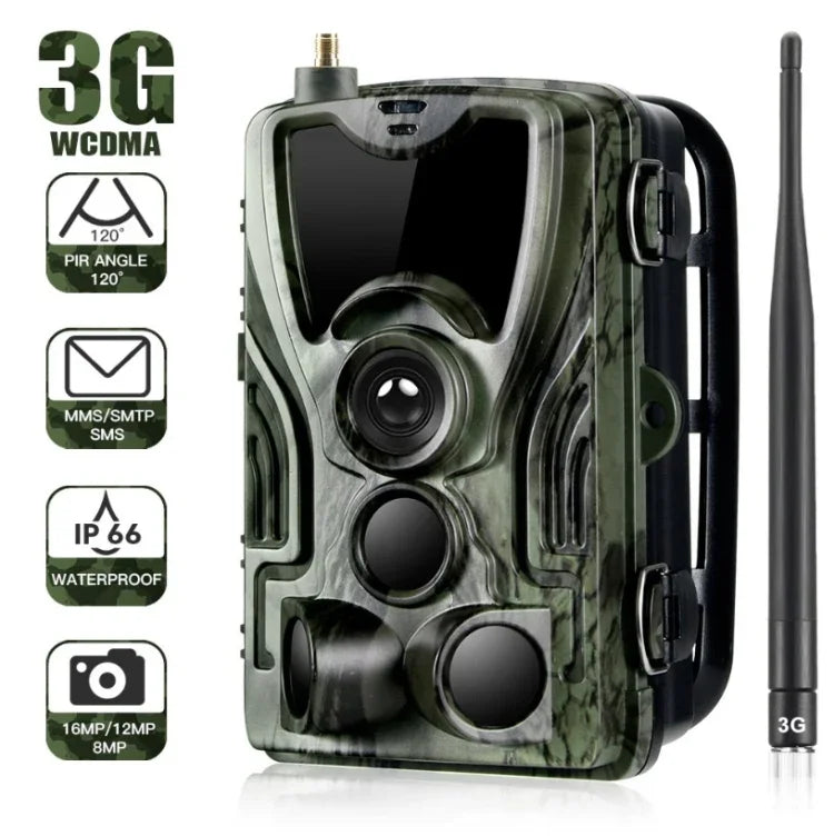 กล้องล่าสัตว์ติดตามความปลอดภัยกันน้ำ IP66 พร้อมระบบ IR และ 3G WCDMA มุม PIR 120 องศา รุ่น HC801G