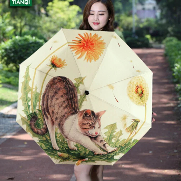 ร่มสามพับแฟชั่นลายแมวขี้เกียจเทปเงินป้องกันรังสีอัลตราไวโอเลต, ร่มลายแมวเทปเงิน