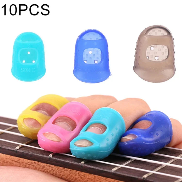 ปลอกนิ้วป้องกันเจ็บสำหรับเครื่องดนตรีสาย 10 ชิ้น สำหรับกีตาร์และอูคูเลเล่ ส่งสีสุ่ม (ขนาด: S), ขนาด: S