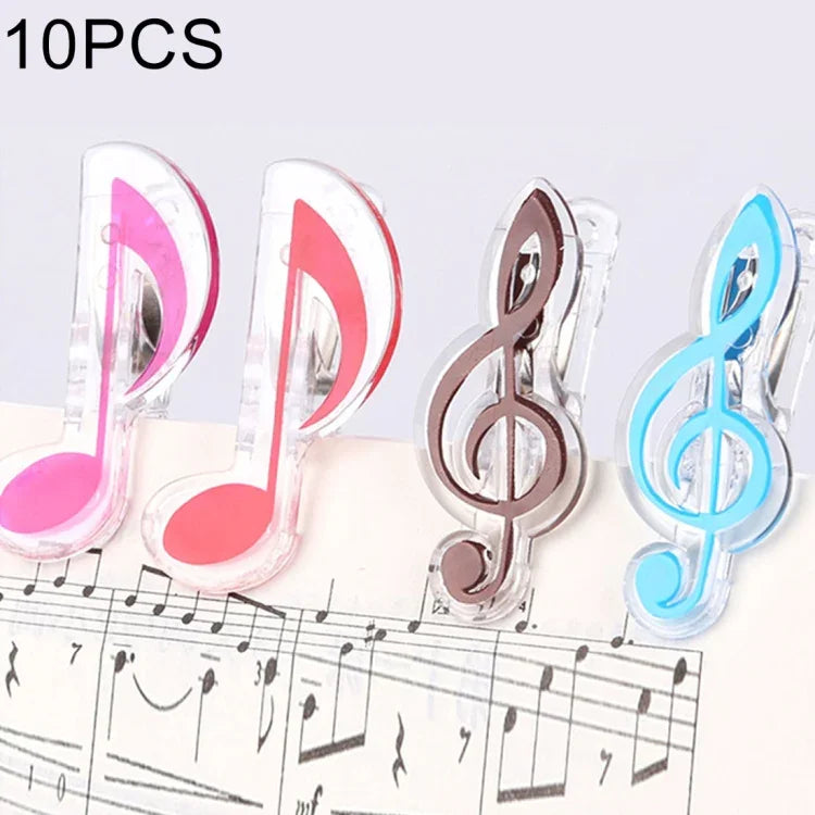 10 ชิ้น คลิปหนังสือรูปโน้ตดนตรีสปริงสแตนเลสวัสดุ PP สีสุ่ม, จัดส่งสีสุ่ม