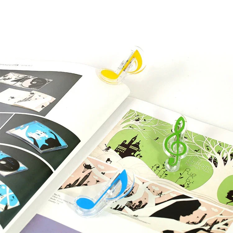 10 ชิ้น คลิปหนังสือรูปโน้ตดนตรีสปริงสแตนเลสวัสดุ PP สีสุ่ม, จัดส่งสีสุ่ม