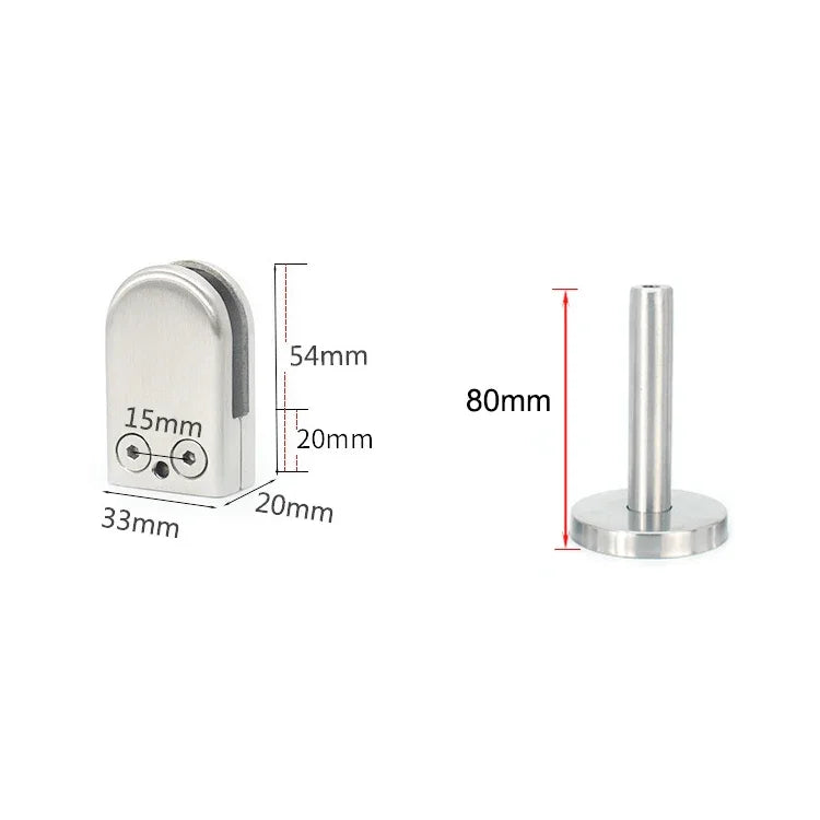 คลิปยึดแท่งรองรับกระจกปากปลาปรับระดับสแตนเลส 304 พร้อมแท่ง 14x80 มม. ขนาด: S, S, พร้อมแท่ง 14x80 มม.