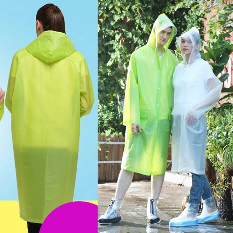 เสื้อกันฝนแฟชั่นผู้ใหญ่ น้ำหนักเบา EVA โปร่งแสงด้าน มีหมวกใหญ่พร้อมกระเป๋า ขนาด: L
