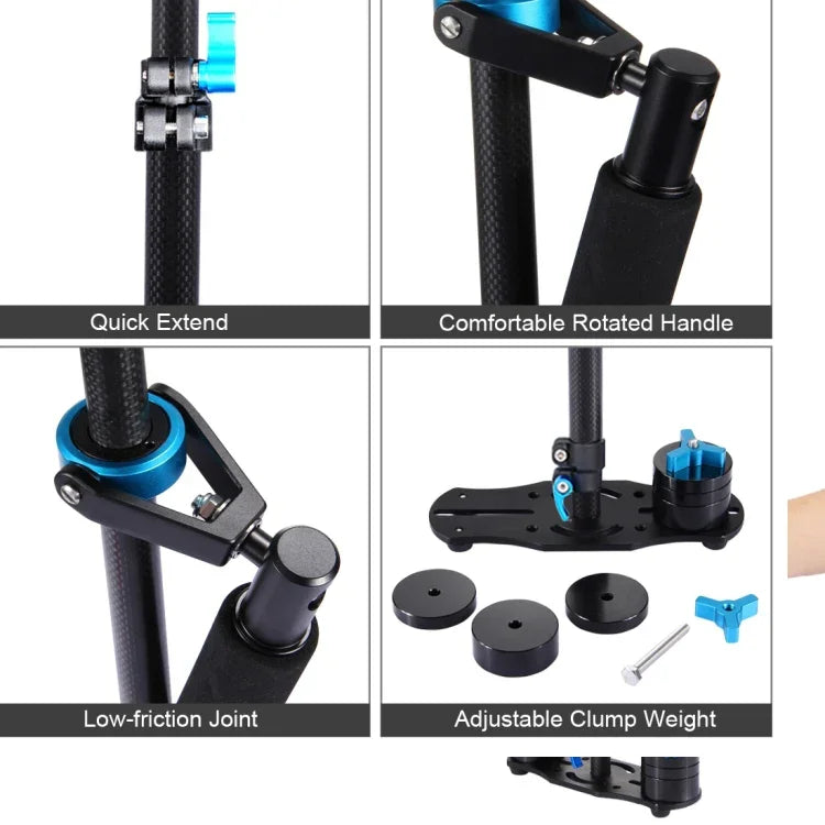 PULUZ ไม้กันสั่นคาร์บอนไฟเบอร์แบบถือมือ ขนาด 38.5-61 ซม. สำหรับกล้อง DSLR & DV วิดีโอดิจิทัลและกล้อง, น้ำหนักบรรทุก: 0.5-3 กก., P60T สีน้ำเงิน, P60T สีแดง