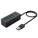 ORICO W5P-U3-30 ฮับเดสก์ท็อป USB 3.0 4 พอร์ต พร้อมสาย Micro USB 30 ซม. และแหล่งจ่ายไฟ, W5P-U3-30 สีดำ
