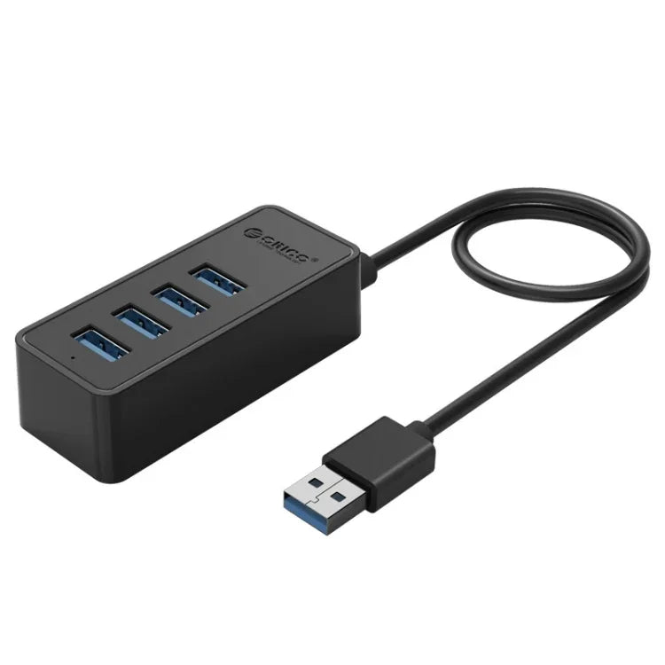 ORICO W5P-U3-30 ฮับเดสก์ท็อป USB 3.0 4 พอร์ต พร้อมสาย Micro USB 30 ซม. และแหล่งจ่ายไฟ, W5P-U3-30 สีดำ