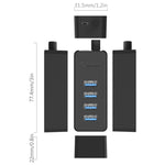 ORICO W5P-U3-30 ฮับเดสก์ท็อป USB 3.0 4 พอร์ต พร้อมสาย Micro USB 30 ซม. และแหล่งจ่ายไฟ, W5P-U3-30 สีดำ