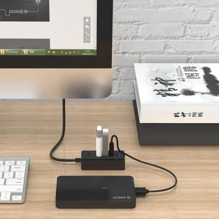 ORICO W5P-U3-30 ฮับเดสก์ท็อป USB 3.0 4 พอร์ต พร้อมสาย Micro USB 30 ซม. และแหล่งจ่ายไฟ, W5P-U3-30 สีดำ