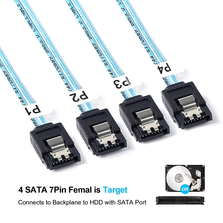 สายข้อมูล Mini SAS (SFF-8087) ถึง 4 x SATA 7 ขา ตัวเมีย แบบแยกไปข้างหน้า 6Gbps ความยาว 50 ซม., SFF-8087 (ความยาว 50 ซม.)