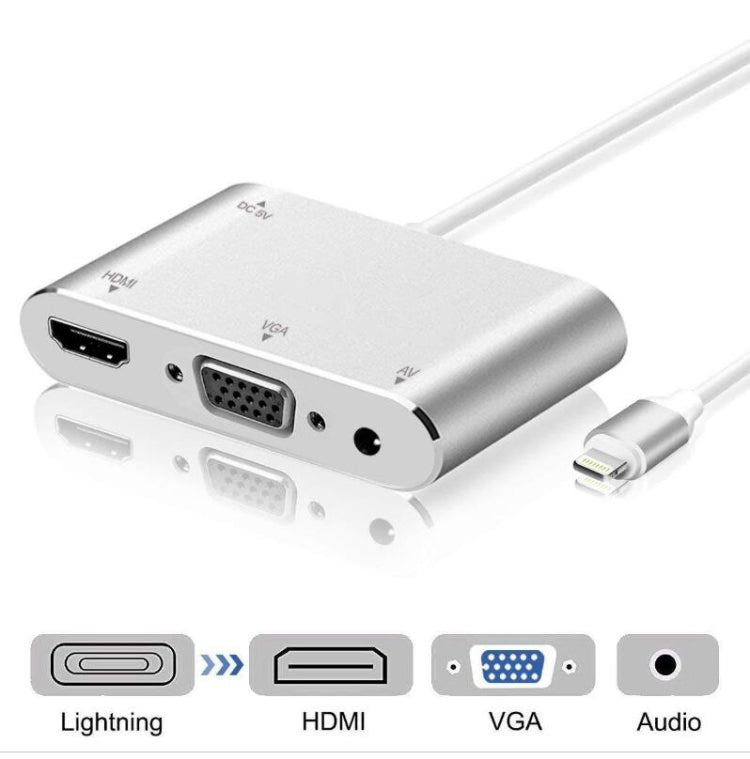 อะแดปเตอร์ 3 in 1 8 Pin เป็น HDMI / VGA / Audio