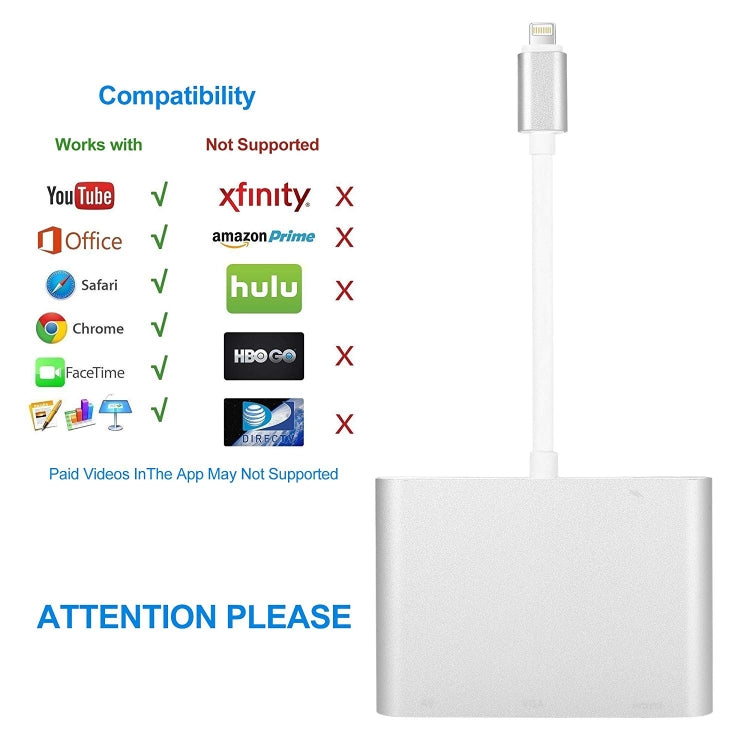 อะแดปเตอร์ 3 in 1 8 Pin เป็น HDMI / VGA / Audio