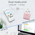เครื่องพิมพ์พกพาไร้หมึก Peripage A6 แบบพิมพ์ความร้อน Bluetooth สีชมพู, สีฟ้า, สีขาว