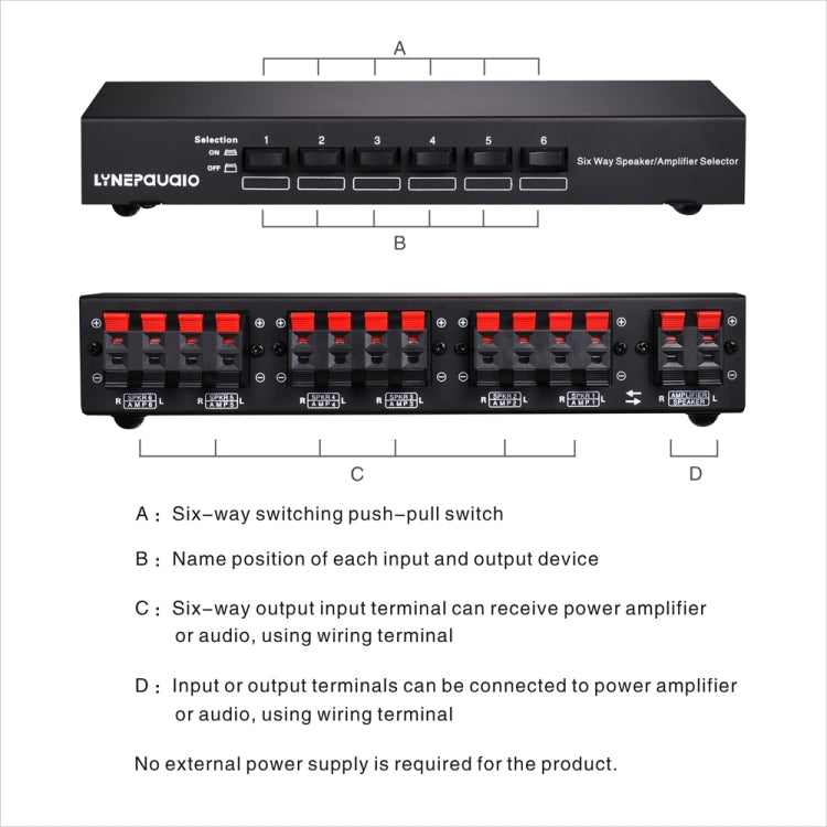 LINEPAUDIO B898 ลำโพงสเตอริโอ 6 ทาง / เครื่องขยายเสียง ตัวเปรียบเทียบสวิตช์เลือกสองทาง