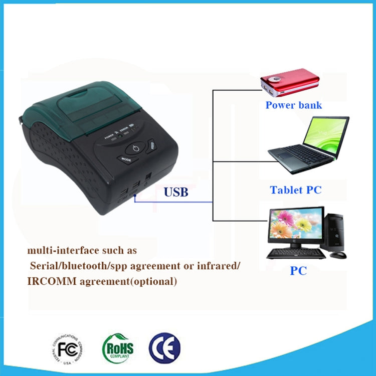เครื่องพิมพ์ตั๋วความร้อนพกพา POS-5807 พอร์ต USB ขนาด 58 มม. รองรับกระดาษความร้อนขนาดสูงสุด 57x50 มม.