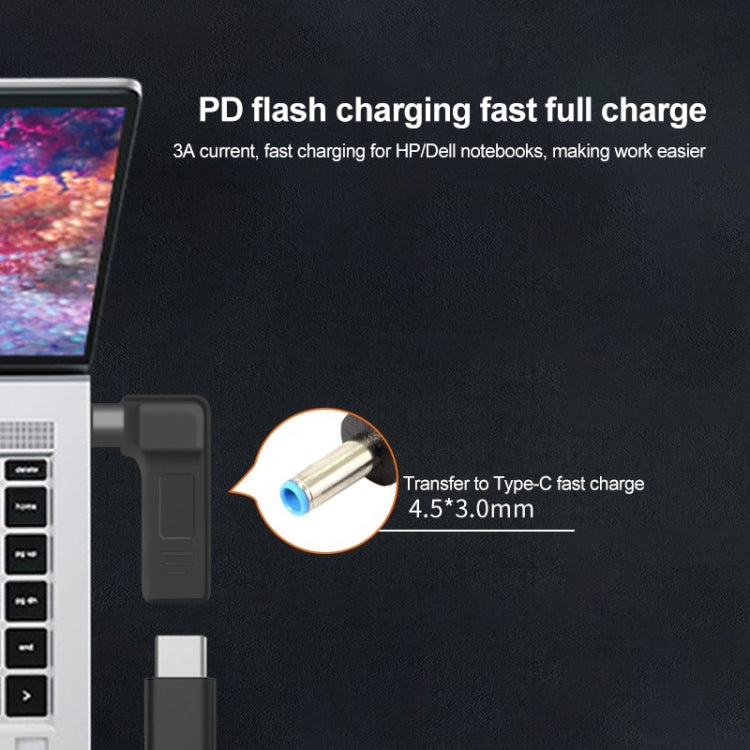 อะแดปเตอร์ข้อต่อ USB-C / Type-C ตัวเมียเป็นปลั๊กตัวผู้ 4.5 x 3.0 มม. แบบข้อศอก สีดำและสีน้ำเงิน 4.5 x 3.0 มม. แบบข้อศอก