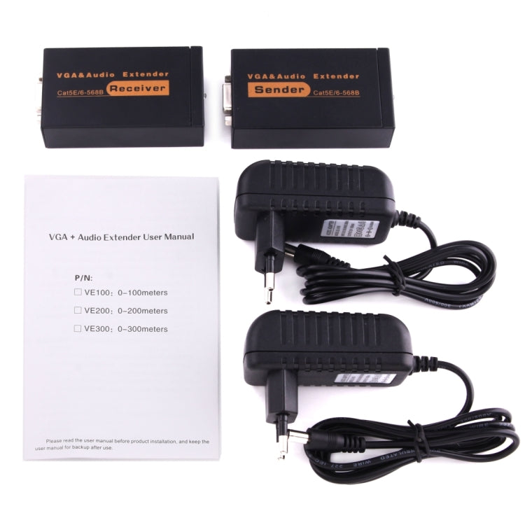 อุปกรณ์ขยายสัญญาณ VGA & เสียง 1920x1440 HD สายเครือข่าย Cat5e / 6-568B ส่งสัญญาณและรับสัญญาณ, ระยะส่ง: 100 เมตร