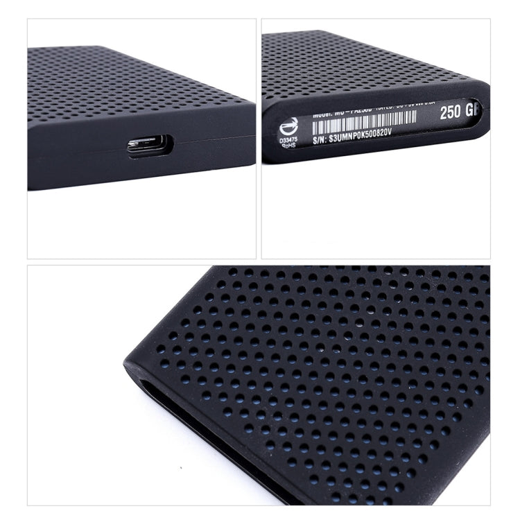 PT500 เคสซิลิโคนกันรอยสำหรับฮาร์ดไดรฟ์พกพาแบบครอบคลุม สำหรับ Samsung Portable SSD T5 พร้อมช่องระบายอากาศ สีแดง ขาว ดำ น้ำเงิน