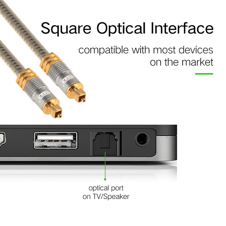 สายเคเบิลเสียงออปติคัลดิจิทัล Toslink ตัวผู้ถึงตัวผู้ EMK YL-A 3 เมตร OD8.0mm หัวโลหะชุบทอง ความยาว: 3 เมตร