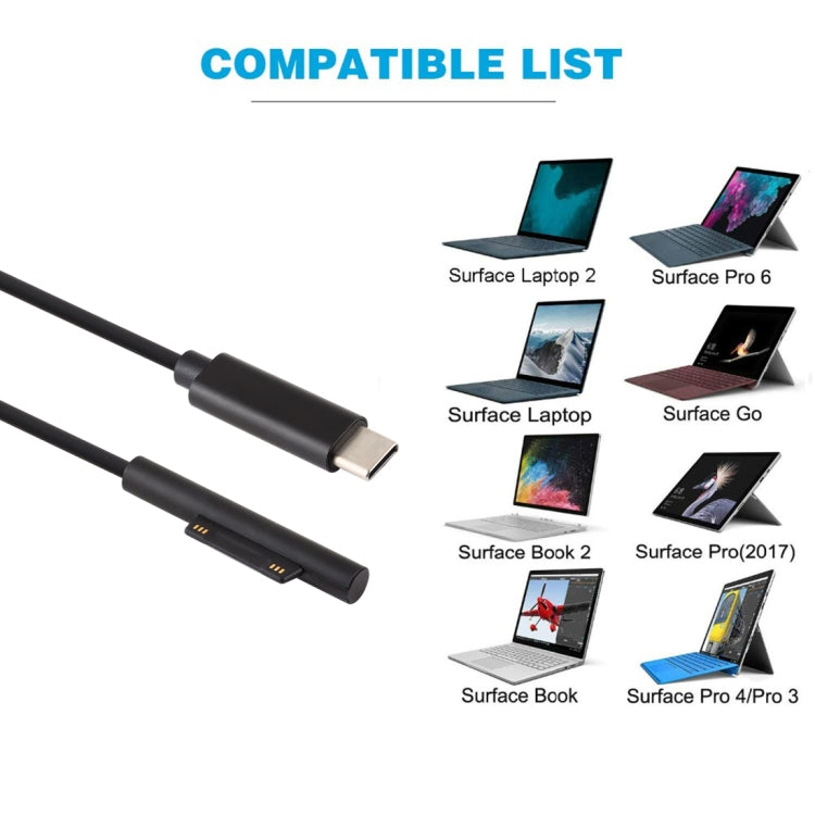 สายชาร์จพลังงานแล็ปท็อป USB-C / Type-C เป็นตัวผู้แม่เหล็ก 6 พิน สำหรับ Microsoft Surface Pro 7 / 6 / 5, ความยาวสาย: ประมาณ 1.5 เมตร