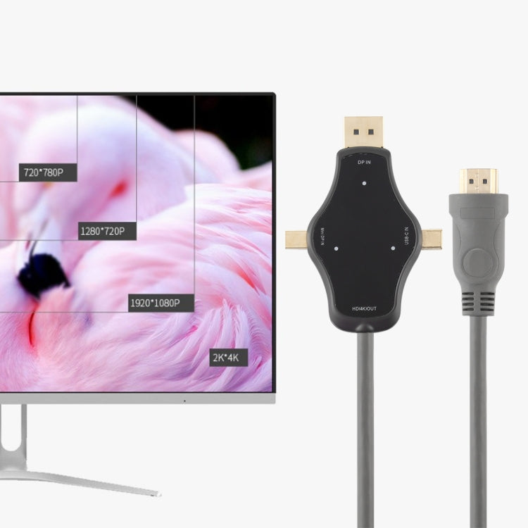 สายแปลงวิดีโอ D65A ความยาว 1.8 ม. DisplayPort เข้า & Mini DP เข้า & USB-C / Type-C เข้า เป็น HDMI 4K ออก, D65A