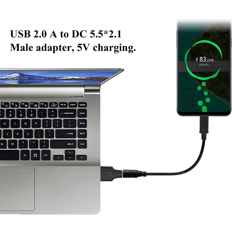 ปลั๊กไฟ DC ตัวผู้ 5.5 x 2.1 มม. 10 ชิ้น ตัวผู้เป็น USB 2.0 ตัวผู้, 5.5 x 2.1 มม.