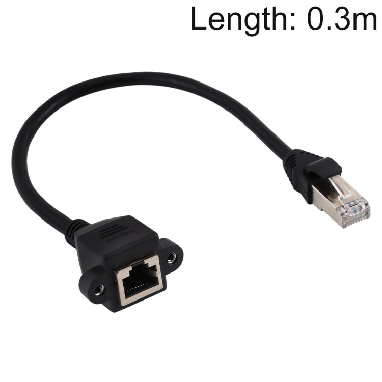 สายต่อขยายล็อกสกรูแผงเครือข่าย RJ45 ตัวเมียเป็นตัวผู้ CATE5 ความยาว: 0.3m, 0.3m