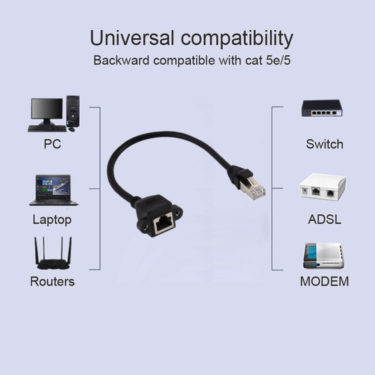 สายต่อขยายล็อกสกรูแผงเครือข่าย RJ45 ตัวเมียเป็นตัวผู้ CATE5 ความยาว: 0.3m, 0.3m