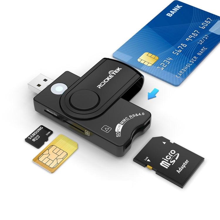 ROCKETEK CR310 เครื่องอ่านการ์ดมัลติฟังก์ชัน USB 3.0 + การ์ด TF + การ์ด SD + การ์ดซิม + การ์ดสมาร์ท, USB 3.0