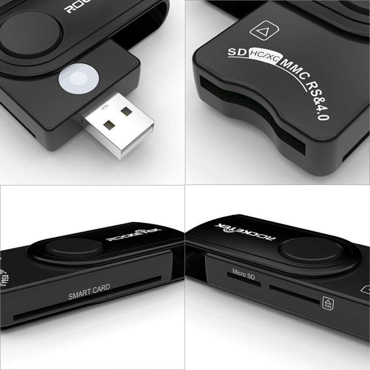 ROCKETEK CR310 เครื่องอ่านการ์ดมัลติฟังก์ชัน USB 3.0 + การ์ด TF + การ์ด SD + การ์ดซิม + การ์ดสมาร์ท, USB 3.0