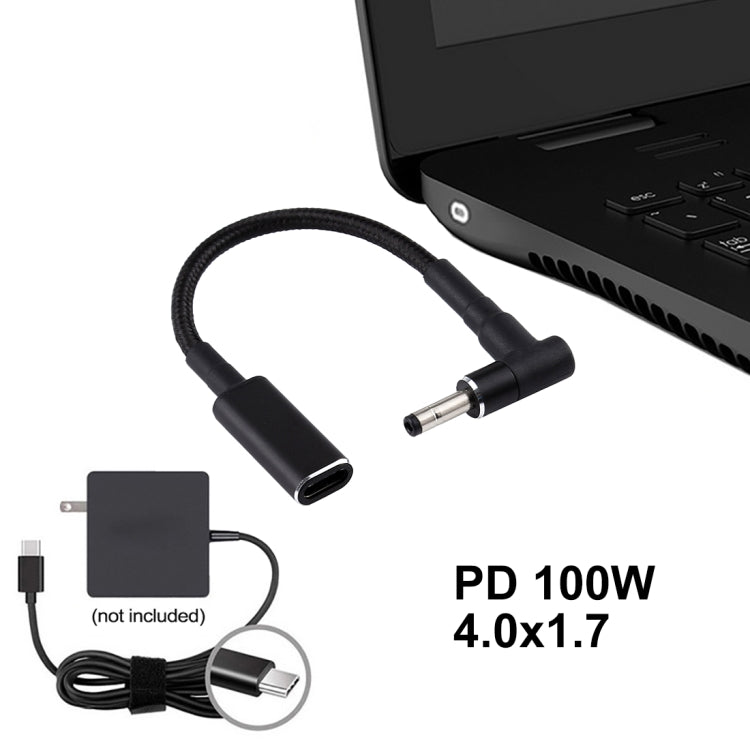 สายถักไนลอนอะแดปเตอร์ PD 100W 18.5-20V 4.0 x 1.35 มม. แบบข้อศอกเป็น USB-C / Type-C