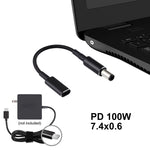 สายถักไนลอนอะแดปเตอร์ PD 100W 18.5-20V 7.4 x 0.6 มม. เป็น USB-C / Type-C สำหรับ HP, 7.4 x 0.6 มม.