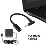 สายแปลง PD 100W 18.5-20V 4.5 x 0.6mm ข้อต่อข้อศอกเป็น USB-C / Type-C ถักไนลอน สำหรับ HP, 4.5 x 0.6mm