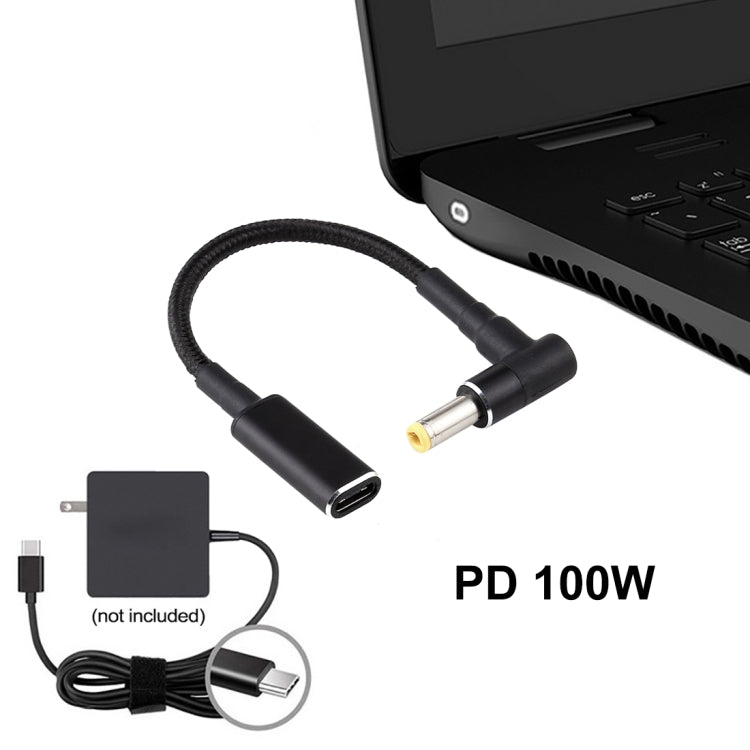 สายแปลง PD 100W 18.5-20V 5.5 x 2.5mm ข้อต่อข้อศอกเป็น USB-C / Type-C ถักไนลอน, 5.5 x 2.5mm