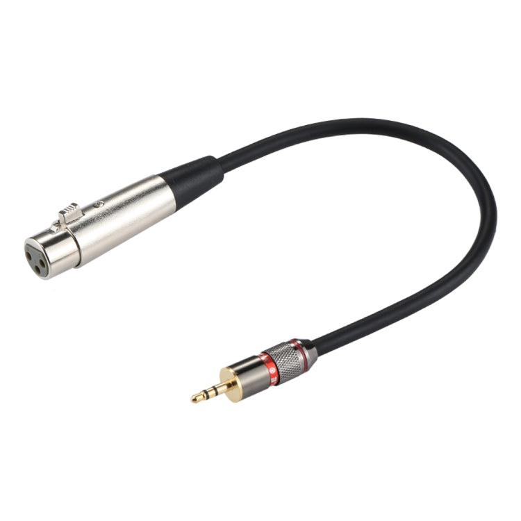 สายอะแดปเตอร์แจ็ค 3.5 มม. ตัวผู้หัวโลหะถึงขั้วต่อเสียง XLR CANNON ตัวเมีย 3 ขา เปลือกอลูมิเนียม ความยาวรวมประมาณ 35 ซม., ตัวเมีย 3 ขา