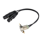 สายอะแดปเตอร์แจ็ค 2 RCA ตัวผู้แบบงอถึงขั้วต่อเสียง XLR CANNON ตัวเมีย 3 ขาสำหรับไมโครโฟน / อุปกรณ์เสียง ความยาวรวมประมาณ 34 ซม., ตัวผู้ 2 RCA แบบงอ