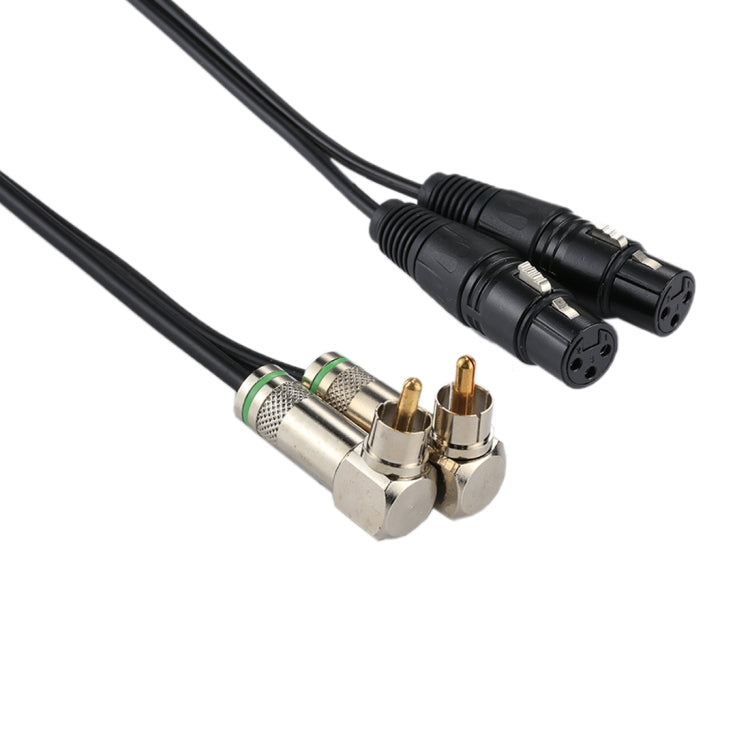 สายอะแดปเตอร์แจ็ค 2 RCA ตัวผู้แบบงอถึงขั้วต่อเสียง XLR CANNON ตัวเมีย 3 ขาสำหรับไมโครโฟน / อุปกรณ์เสียง ความยาวรวมประมาณ 34 ซม., ตัวผู้ 2 RCA แบบงอ