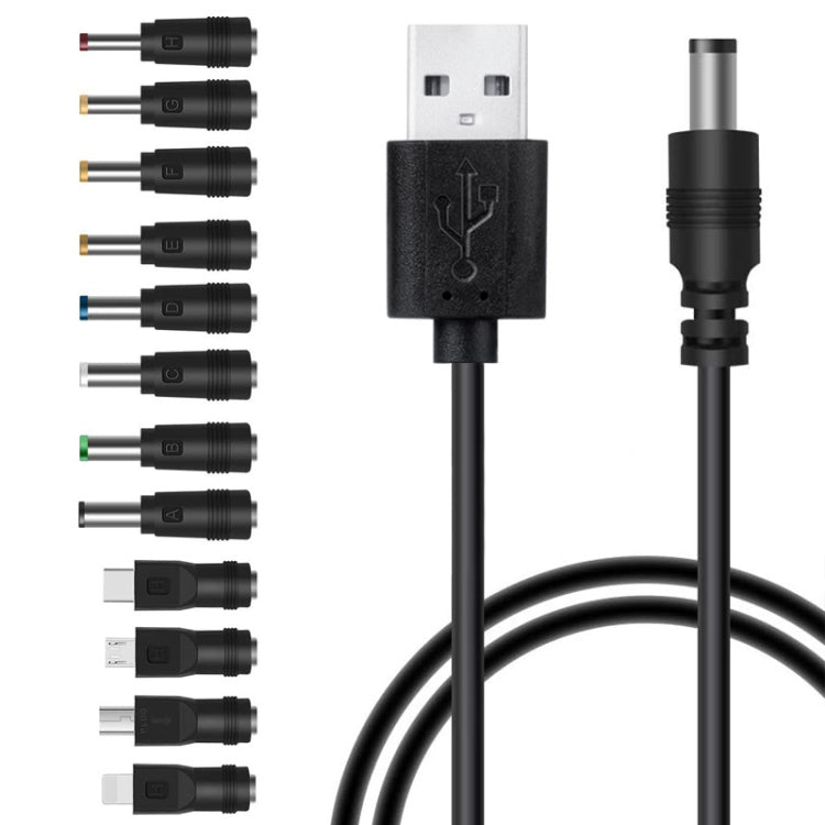 สายชาร์จ USB แบบปลั๊กสลับได้ 12 in 1 สำหรับไฟ DC (สีดำ)