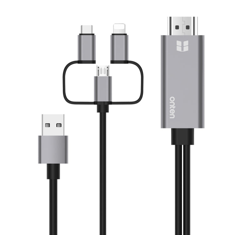 Onten OTN-7537A สายอะแดปเตอร์เล่นหน้าจอ HD มือถือ 3 in 1 1080P, OTN-7537A