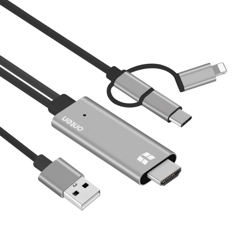 Onten OTN-7537A สายอะแดปเตอร์เล่นหน้าจอ HD มือถือ 3 in 1 1080P, OTN-7537A