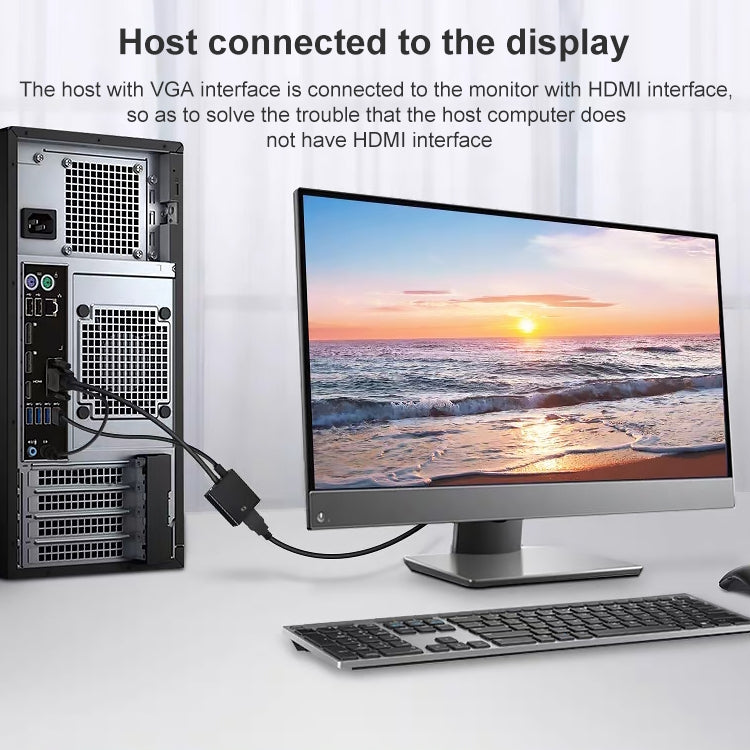 ตัวแปลง HDCO-VGAM2 1080P VGA ตัวผู้เป็น HDMI ตัวเมีย พร้อมสายเสียง 3.5 มม., HDCO-VGAM2